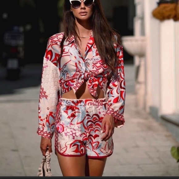 Zara printed floral pajama style shorts NWT - Picture 5 of 10